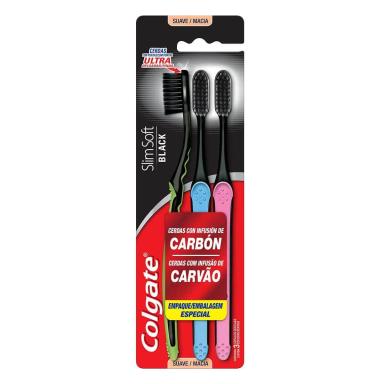 Escova de Dente Colgate Slim Soft Black Macia - 3 unidades