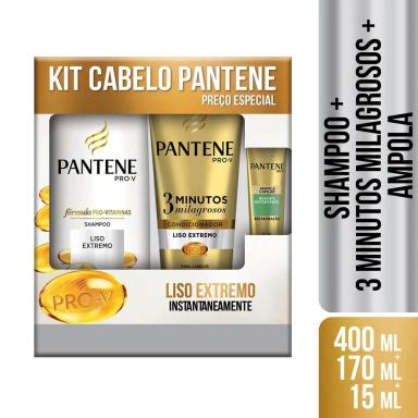 Kit Pantene Liso Extremo Shampoo com 400ml + Condicionador com 170ml + Ampola Restauração com 15ml