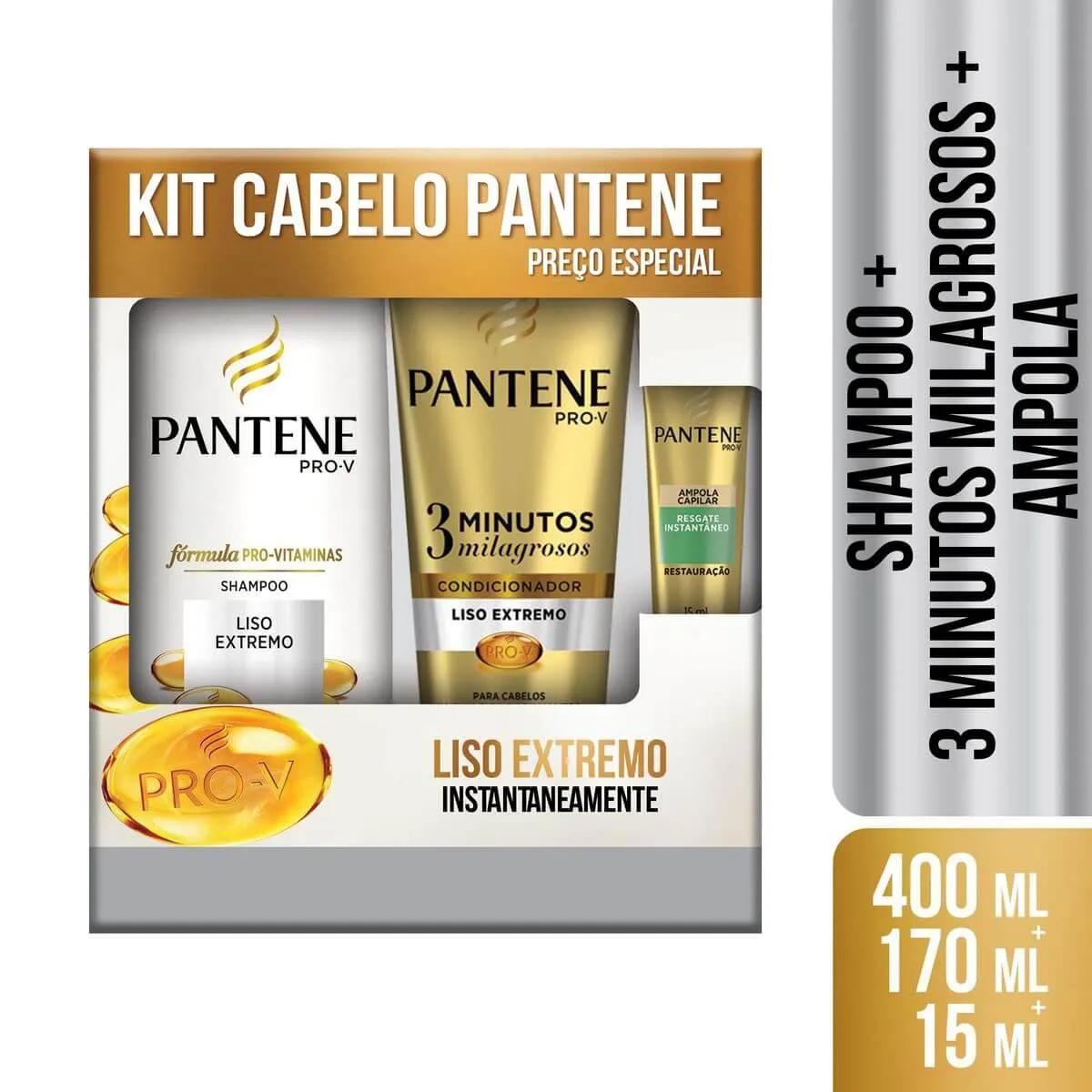 Kit Pantene Liso Extremo Shampoo com 400ml + Condicionador com 170ml + Ampola Restauração com 15ml