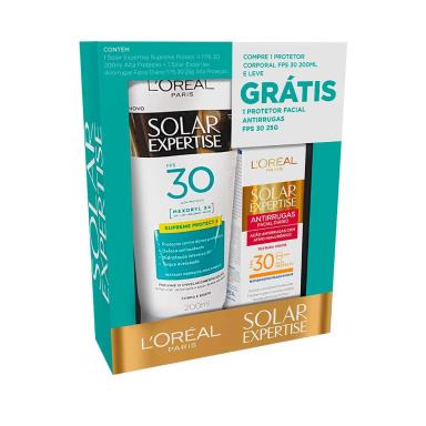 Kit Protetor Solar L'Oréal Solar Expertise com 1 Protetor Facial Antirrugas FPS 30 de 25g + 1 Protetor Corporal FPS 30 de 200ml