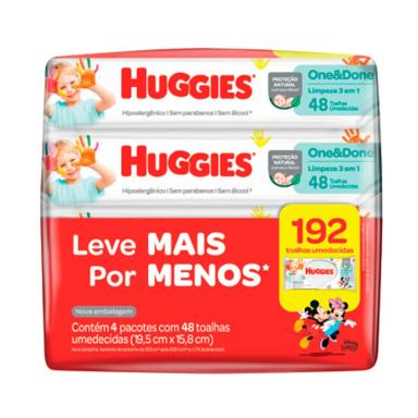 Lenço Umedecido Huggies One&Done Kit 4 pacotes com 48 unidades cada