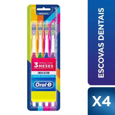 Escova de Dente Oral-B Indicator Color Collection Macia com 4 unidades