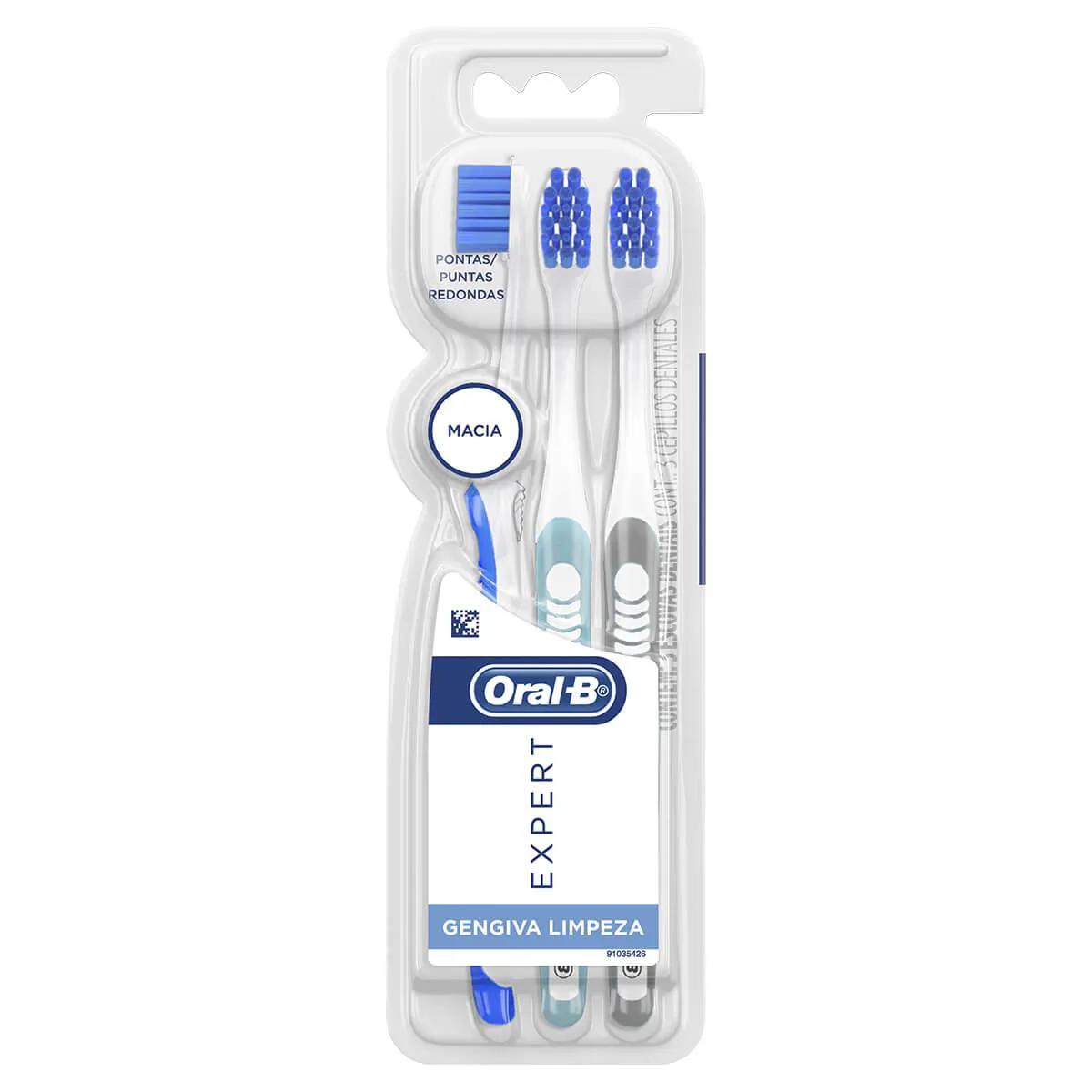 Escova de Dente Oral-B Expert Gengiva Limpeza Suave com 3 unidades