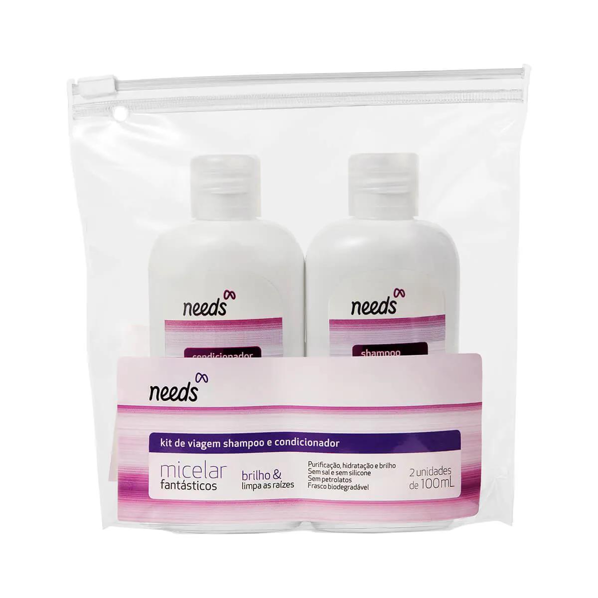Kit de Viagem Needs Micelar Fantásticos com 1 Shampoo + 1 Condicionador de 100ml cada
