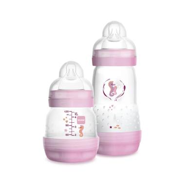 Kit MAM Easy Start Starter Set Rosa com 1 mamadeira de 130ml e 1 mamadeira de 260ml