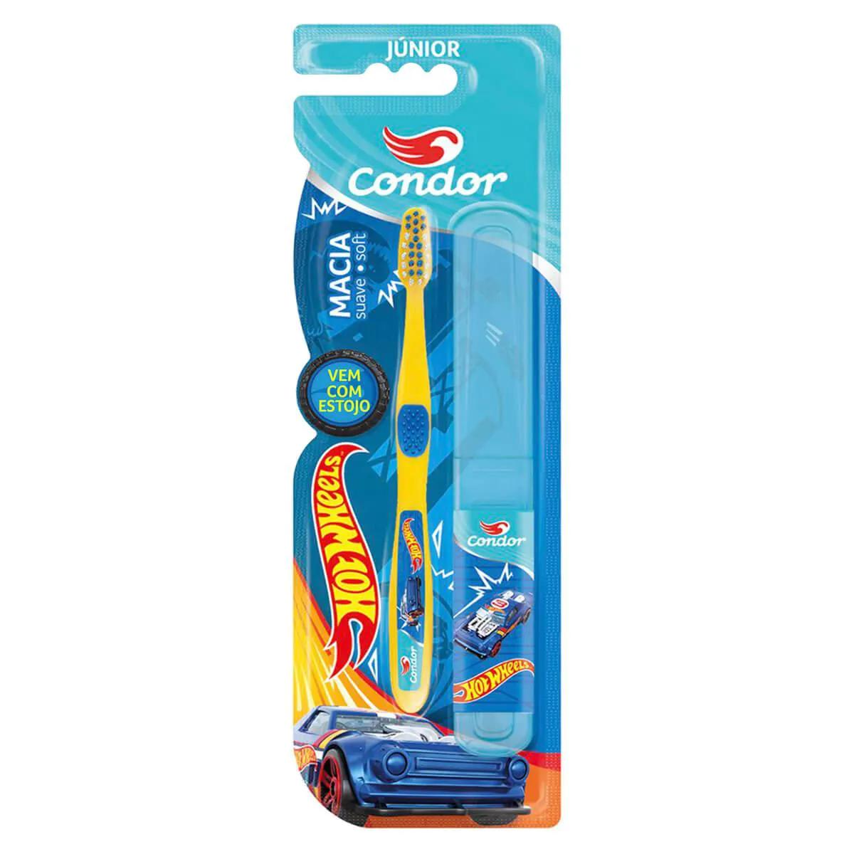 Escova de Dente Infantil Condor Júnior Hot Wheels Macia com 1 unidade + Estojo