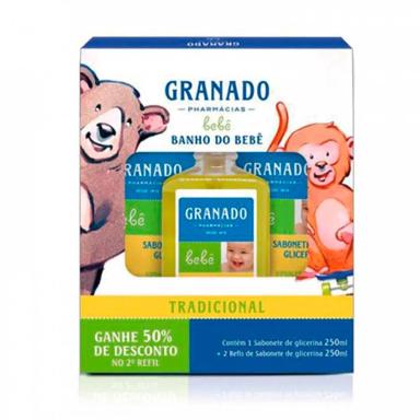 Kit Sabonete Líquido Granado Bebê Tradicional com 250ml +2 Refis
