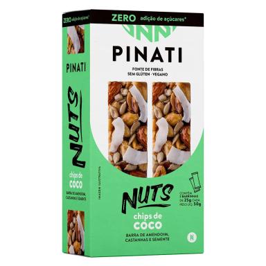 Barra de Amendoim, Castanha e Semente Pinati Nuts Chips de Coco com 2 unidades de 25g cada