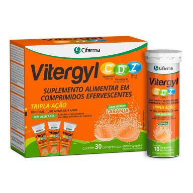Suplemento Alimentar Vitergyl CDZ Tripla Ação Sabor Laranja 30 Comprimidos Efervescentes