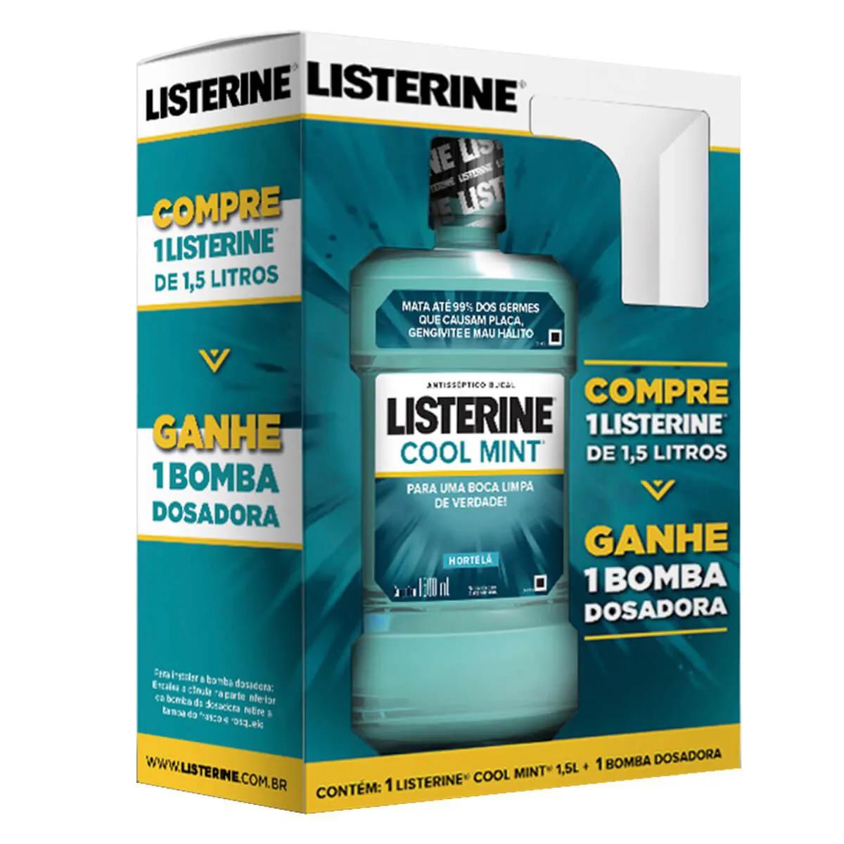 Enxaguante Antisséptico Bucal Listerine Cool Mint com 1,5l + Bomba Dosadora