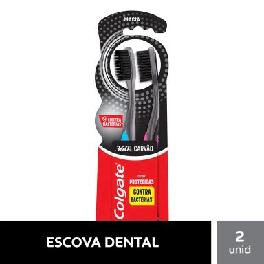 Escova de Dente Colgate 360º Black Carvão com 2 unidades