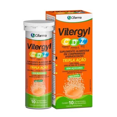 Suplemento Alimentar Vitergyl CDZ Tripla Ação Sabor Laranja 10 Comprimidos Efervescentes