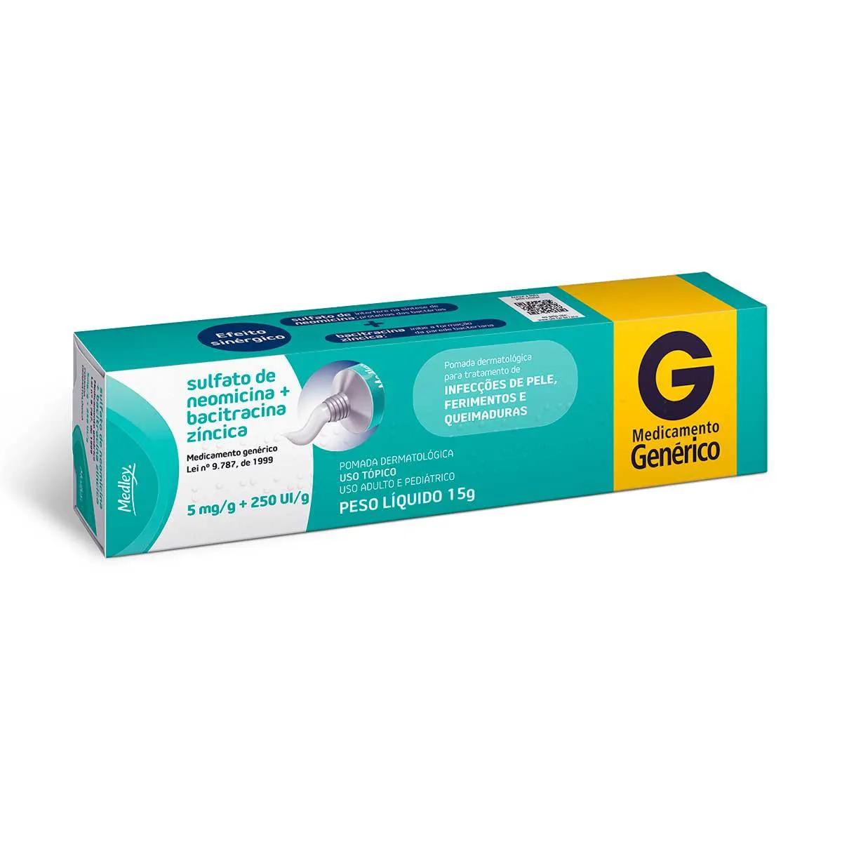Sulfato de Neomicina 5mg + Bacitracina 250UI Pomada Dermatológica 15g Medley Genérico