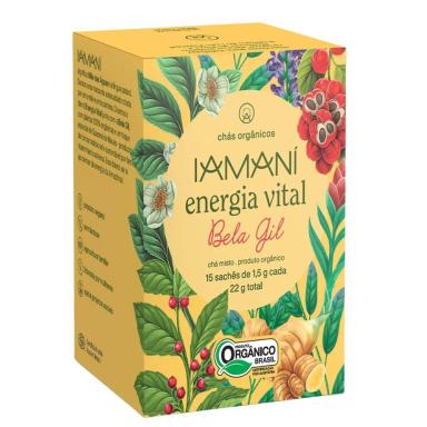 CHá MISTO ORGâNICO ENERGIA VITAL BELA GIL IAMANí 15 SACHêS  GUARANá DE MAUéS GENGIBRE MATE CHá VERDE SáLVIA