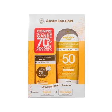 KIT AUSTRALIAN GOLD PROTETOR SOLAR - FACIAL FPS50 50G E CORPORAL FPS50 200G