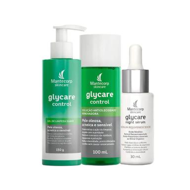 KIT FACIAL MANTECORP GLYCARE - GEL E SOLUçãO ANTIOLEOSIDADE E SéRUM 30ML