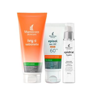 KIT FACIAL MANTECORP - PROTETOR SOLAR FPS60 MéDIO E SABONETE LíQUIDO E GEL HIDRATANTE
