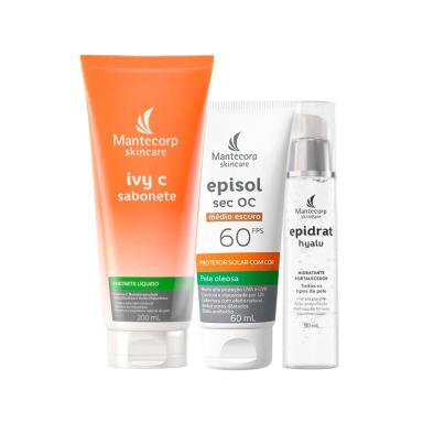 KIT FACIAL MANTECORP - PROTETOR SOLAR FPS60 MéDIO ESCURO E SABONETE LíQ E GEL HIDRATANTE