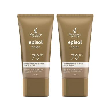 KIT MANTECORP EPISOL COLOR - 2 PROTETORES SOLARES FPS70 FACIAL TOM 2 CLARO 40ML