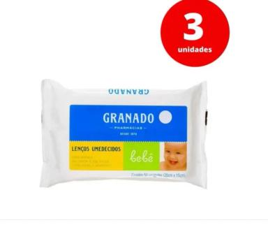 KIT C/ 3 LENÇOS UMEDECIDOS GRANADO BEBÊ COM 50 UNIDADES CADA