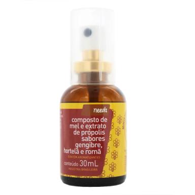 Spray para Garganta Composto de Mel e Extrato de Própolis Needs Sabor Gengibre, Hortelã e Romã 30ml