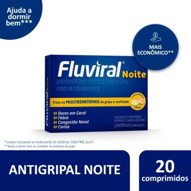 Fluviral Noite Paracetamol 800mg + Cloridrato Fenillefrina 20mg + Maleato de Clorfeniramina 4mg 20 comprimidos