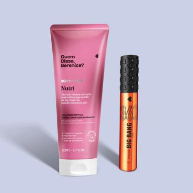 COMBO MAKE PARA OLHOS E CUIDADOS: MáSCARA DE CíLIOS BIG BANG 360 + LOçãO CORPORAL NUTRI 200ML