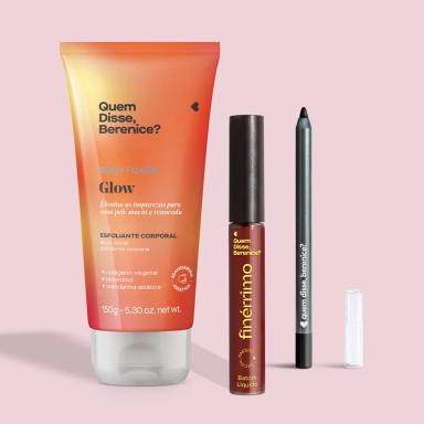 COMBO ESFOLIANTE CORPORAL GLOW 150G  +  LáPIS PARA OLHOS 1,2G +  BATOM LíQUIDO 5ML