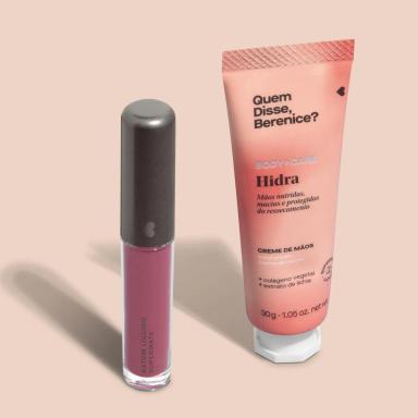 COMBO MAKE E CUIDADOS: CREME HIDRATANTE PARA MãOS LICHIA + BATOM LíQUIDO SUPERMATE ROSALI