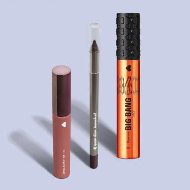 COMBO MAKE DOS SONHOS: MáSCARA DE CíLIOS BIG BANG 360 + LáPIS OLHOS MARRONLITO + BATOM SUPERTINT NUDETINT