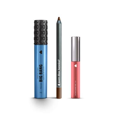 COMBO MAKE DOS SONHOS: MáSCARA DE CíLIOS BIG BANG RESISTENTE à ÁGUA + LáPIS OLHOS MARRONLITO + BATOM SUPERTINT NUDETINT