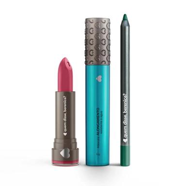 KIT MáSCARA DE CíLIOS ALONGAMENTO RESISTENTE à ÁGUA + BATOM HIDRATANTE ARMAROSA + LáPIS OLHOS VERDEZULEX