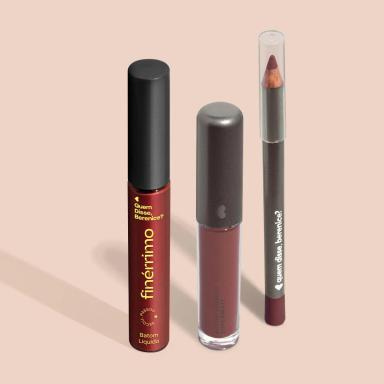 COMBO MARROM: BATOM LíQUIDO 5ML + 1 BATOM SUPER MATE 4ML +  LáPIS CONTORNO LABIAL 1,1G