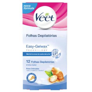 VEET FOLHAS DE CERA FRIA DEPILATóRIA PELE DELICADA 12 FOLHAS
