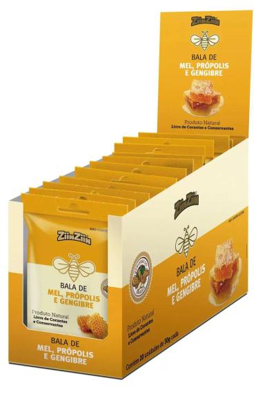 BALAS MEL/PROPOLIS/GENGIBRE (DURA) DISPLAY 20X30G ZIINZIIN