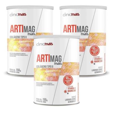 KIT 3UNI ARTIMAG COLáGENO TIPO II SABOR LARANJA COM GENGIBRE 150G - CLINIC MAIS
