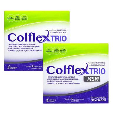 KIT 2UNI COLáGENO HIDROLISADO COLFLEX TRIO MSM 30 SACHêS - MANTECORP