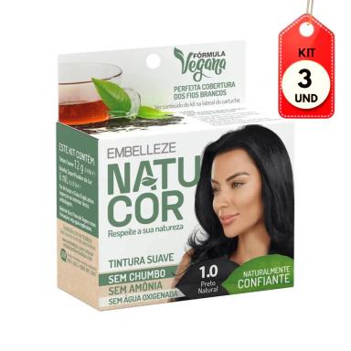 KIT C/03 NATUCOR TINTA 1.0 PRETO NATURAL 12G