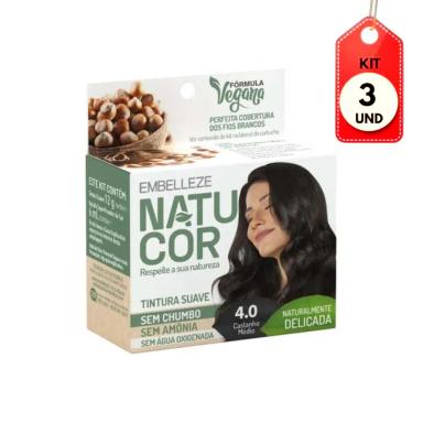 KIT C/03 NATUCOR TINTA 4.0 CASTANHO MéDIO 12G