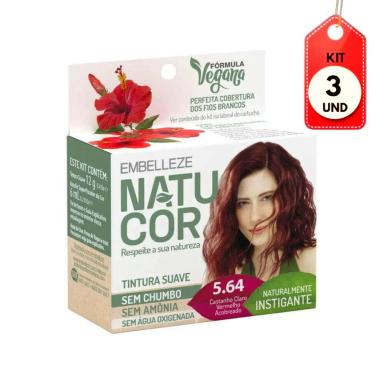 KIT C/03 NATUCOR TINTA 5.64 CASTANHO CLARO VERMELHO ACOBREADO 12G