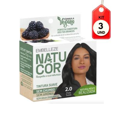 KIT C/03 NATUCOR TINTA 2.0 PRETO SUAVE 12G