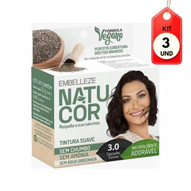 KIT C/03 NATUCOR TINTA 3.0 CASTANHO ESCURO 12G