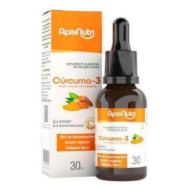 CúRCUMA-3 - GOTAS - 30ML - SABOR LARANJA E GENGIBRE - APISNUTRI