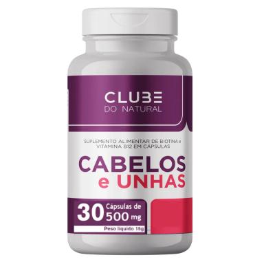 CABELOS E UNHAS BIOTINA E VITAMINA B12 APENAS 1 AO DIA 30 CÁPSULAS - CLUBE DO NATURAL