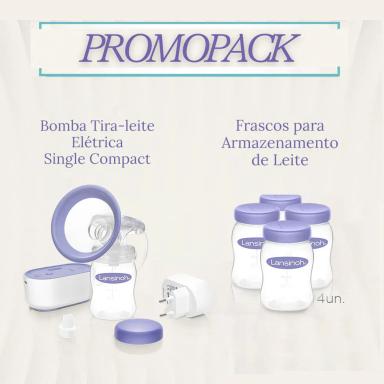 PROMOPACK BOMBA TIRA LEITE ELéTRICA COMPACT + FRASCOS PARA ARMAZENAMENTO LEITE