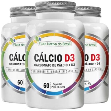 KIT 3X CáLCIO D3 (CARBONATO DE CáLCIO + VITAMINA D3) 60 CáPSULAS - FLORA NATIVA