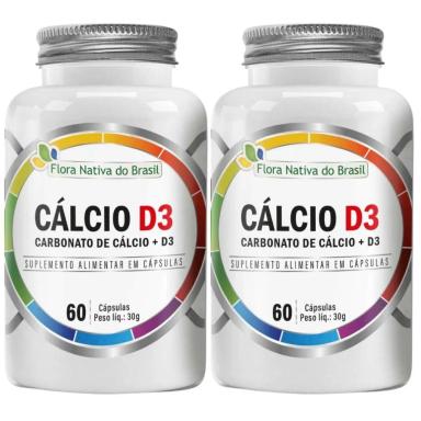 KIT 2X CáLCIO D3 (CARBONATO DE CáLCIO + VITAMINA D3) 60 CáPSULAS - FLORA NATIVA