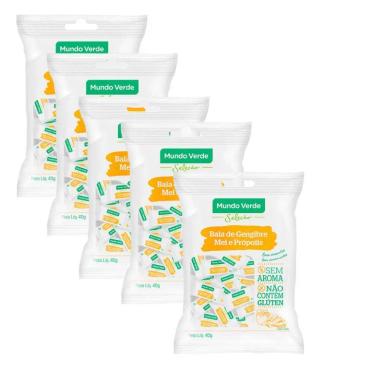 COMBO 5X BALA DE GENGIBRE MEL E PRóPOLIS MUNDO VERDE SELEçãO 40G