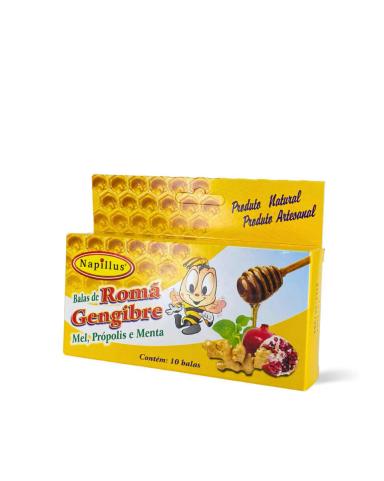 BALA COMPLETA GENGIBRE, ROMã, MEL, PRóPOLIS E MENTA NAPILLUS 45 GRAMAS 10 UNIDADES