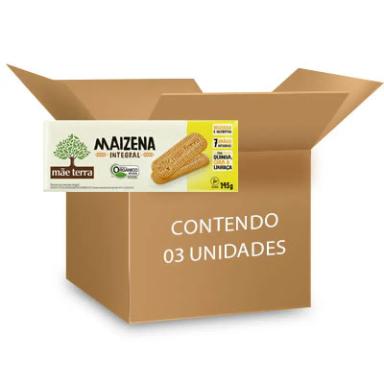 BISCOITO MAIZENA INTEGRAL ORGâNICO VEGANO MãE TERRA CONTENDO 3 PACOTES DE 145G CADA